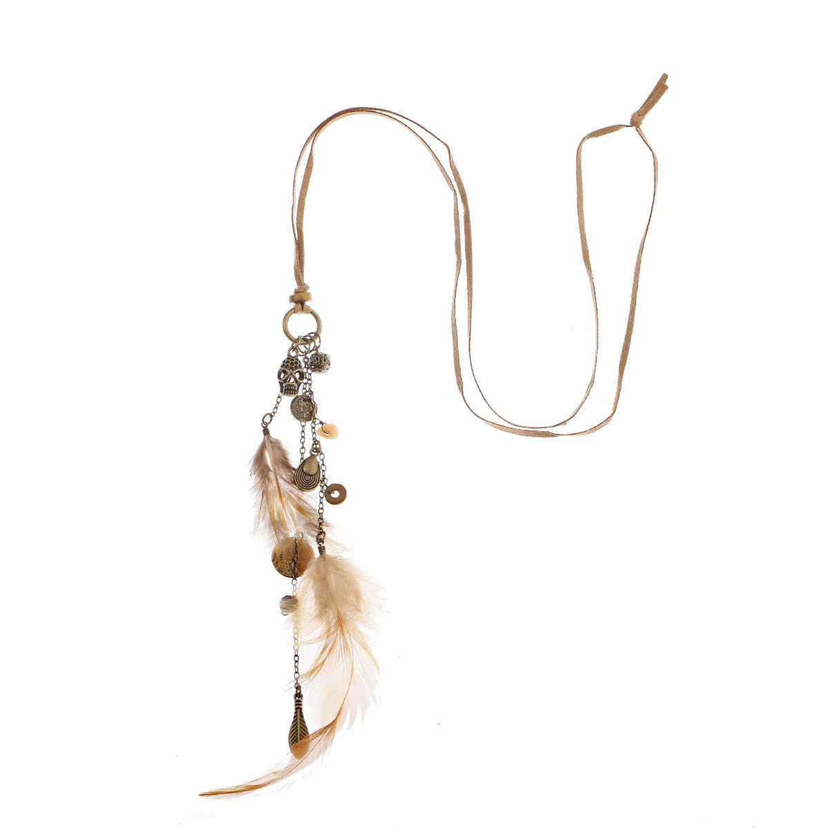 Women Bohemian Ethnic Long Chain Feather Dreamcatcher Skeleton Tassel Pendant Necklace Choker Boho Jewelry Accessories 2021 New