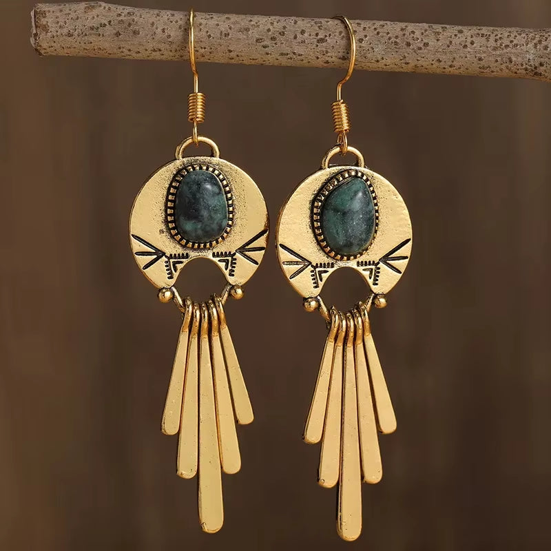 Retro Bohemian New Imitation Turquoise Inspired Elegant Tassel Earrings Fashion Women'S Festival Party Jewelry Accessories Gifts