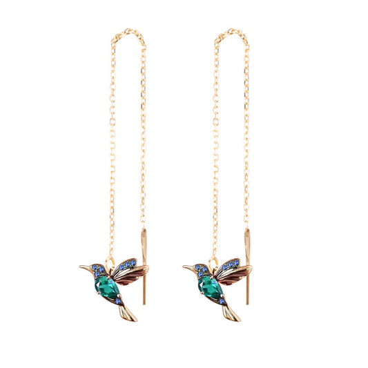 Women'S Dangle Earrings Fashionable Wing Spreading Zircon Hummingbird Long Pendant Earchain Lady Jewelry Fashionable Wing Spread