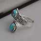 Vintage Wrap Ring Silver Plated Delicate Carving on the Surface Inlaid Turquoise Boho Style Jewelry Match Daily Outfits