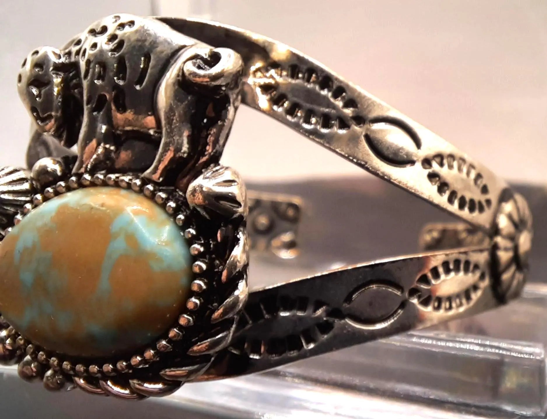 BRACELET- Western Concho Cactus Turquoise Buffalo Open Cuff Bangle