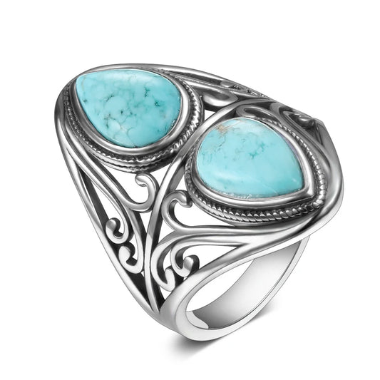 Vintage Natural Turquoise Rings for Women Men Retro Original Design Bohemian Ring S925 Silver Gemstone Female Fine Jewelry Gifts