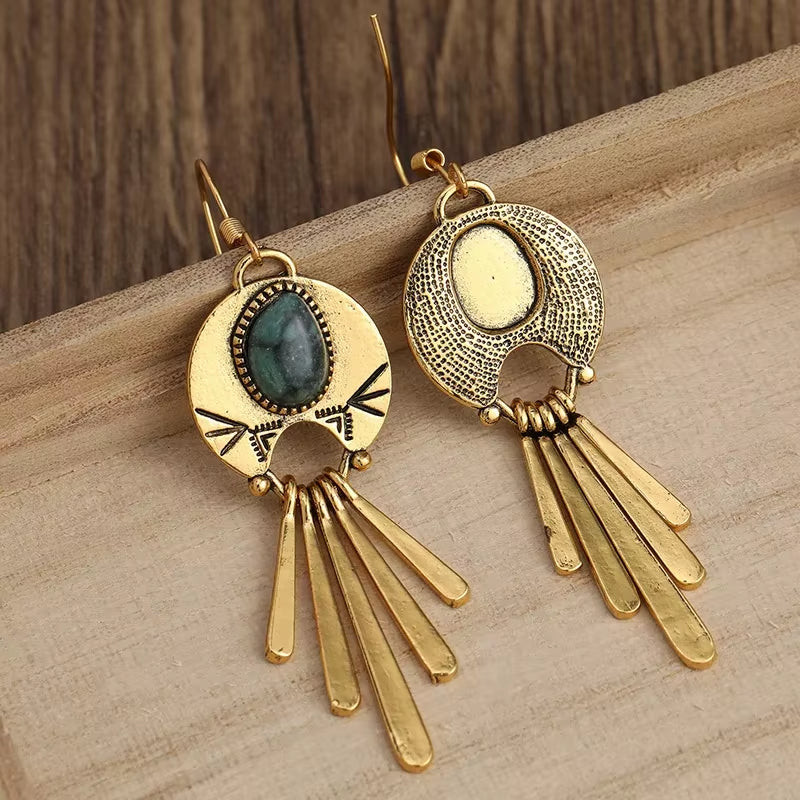 Retro Bohemian New Imitation Turquoise Inspired Elegant Tassel Earrings Fashion Women'S Festival Party Jewelry Accessories Gifts