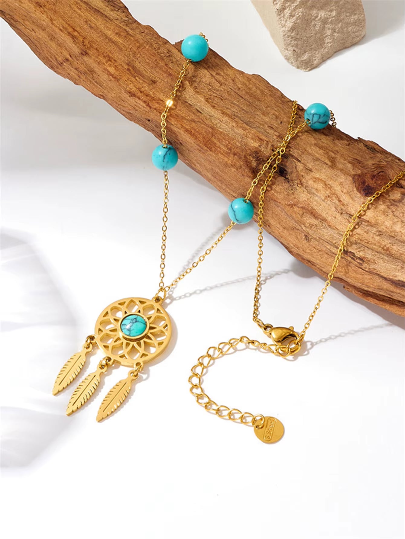 1 Pc Bohemian Dream Catcher Necklace for Women Vintage Tassel Feather Turquoise Beads Long Chain Necklace Boho Tribal Necklace