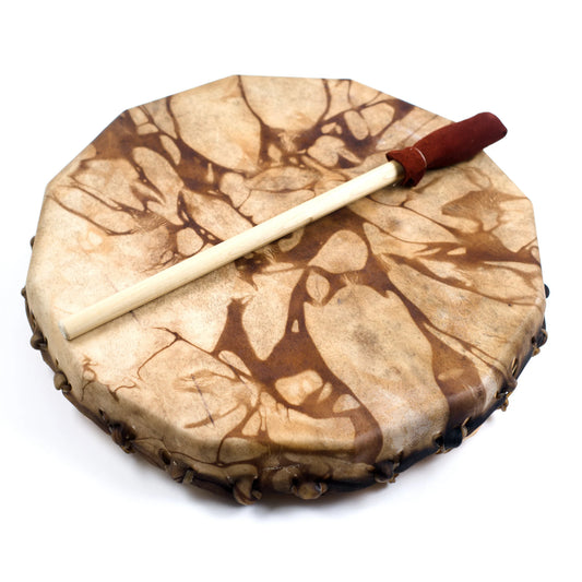Round Shaman Frame Drum, Native American Style, Deer Skin Head, Leather Mallet, Sizes 10” 13” 16”