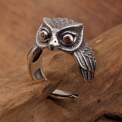 925 Sterling Silver Big Ring Finger Cute Owl Open Ring for Women Man Fashion Animal Rock Punk Fine Jewelry Circle