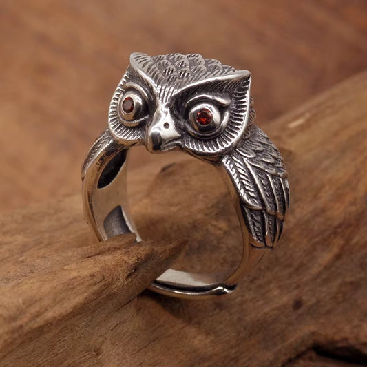925 Sterling Silver Big Ring Finger Cute Owl Open Ring for Women Man Fashion Animal Rock Punk Fine Jewelry Circle