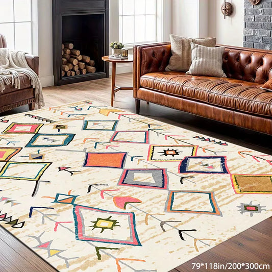Moroccan Pattern Rug Velvet Dot Plastic Bottom Living Room Bedroom Study Balcony Machine Washable Indoor Outdoor