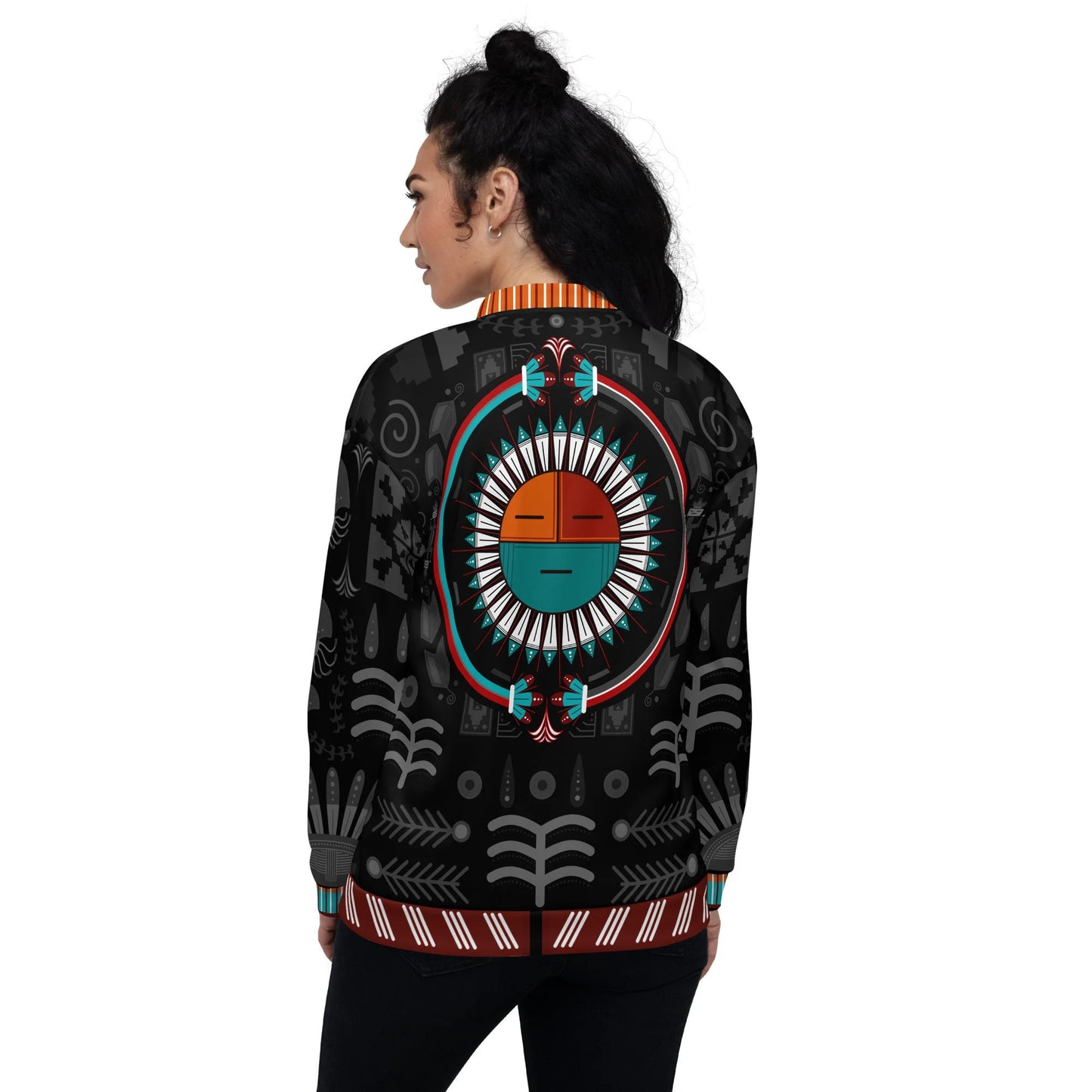 Navajo Art Unisex Bomber Jacket - Native American Culture Sand Painting