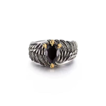 925 Sterling Silver Elegant Luxury Jewelry Black Zircon Eagle Adjustable Rings for Women Couple Accessories Jewellery Money 925