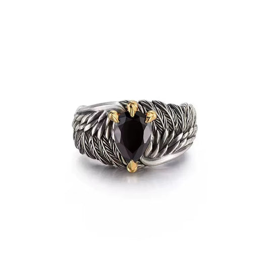 925 Sterling Silver Elegant Luxury Jewelry Black Zircon Eagle Adjustable Rings for Women Couple Accessories Jewellery Money 925