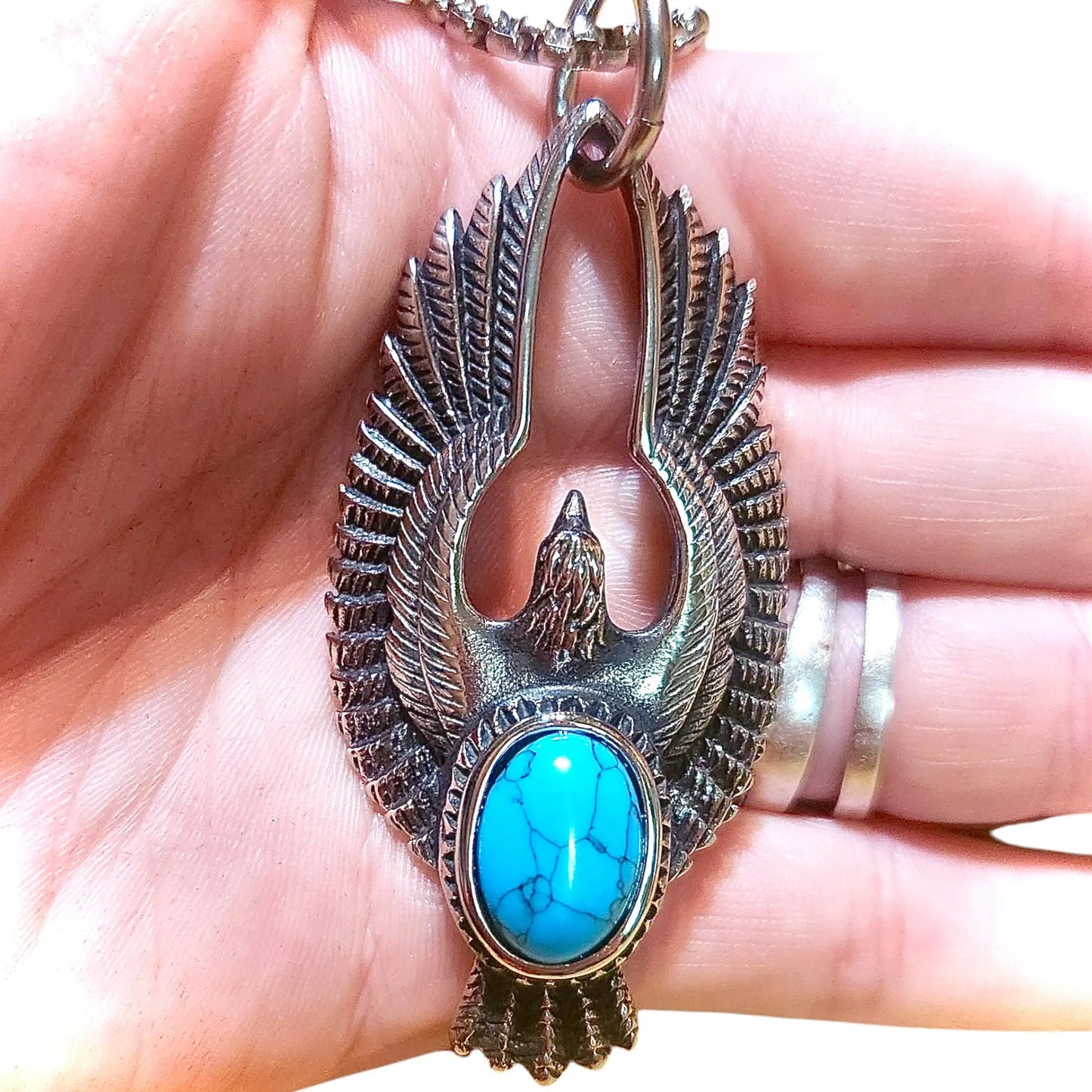 Turquoise Eagle Necklace, Eagle Pendant Necklace, Thunderbird Necklace, Stainless Steel Necklace, Birthday Gift, Turquoise Jewelry