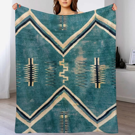 NATIVE AMERICAN 130 YEAR OLD BLANKET - 2021 COLORIZED - BURNT TURQUIOSE Throw Blanket for Winter Anime Designers Kid'S Blankets