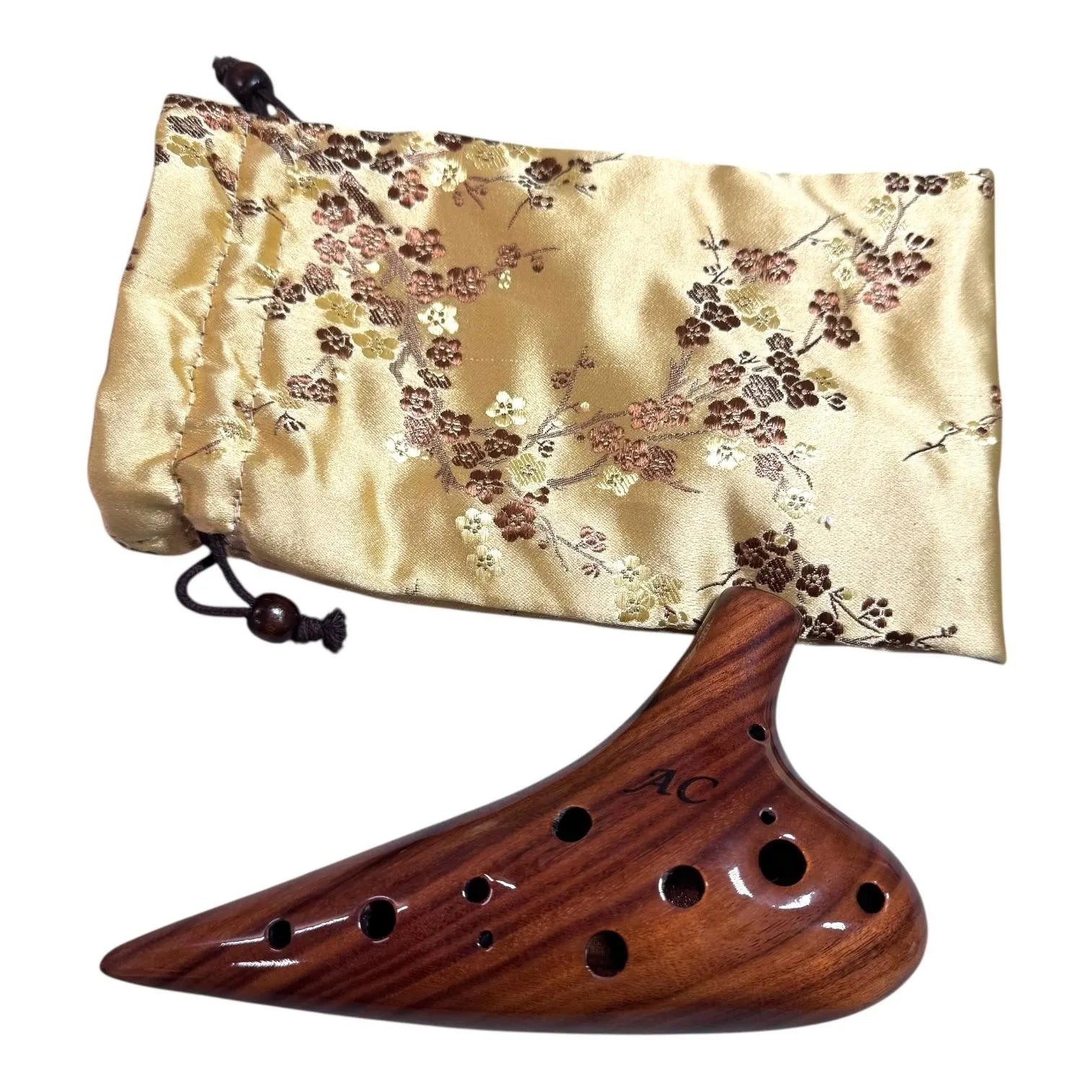 Vtg 12 Hole Wooden Ocarina Alto C Acacia Wood Tenor C Ocarina Music Instrument