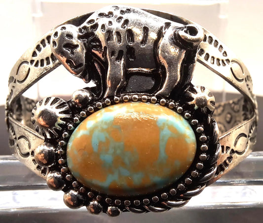 BRACELET- Western Concho Cactus Turquoise Buffalo Open Cuff Bangle