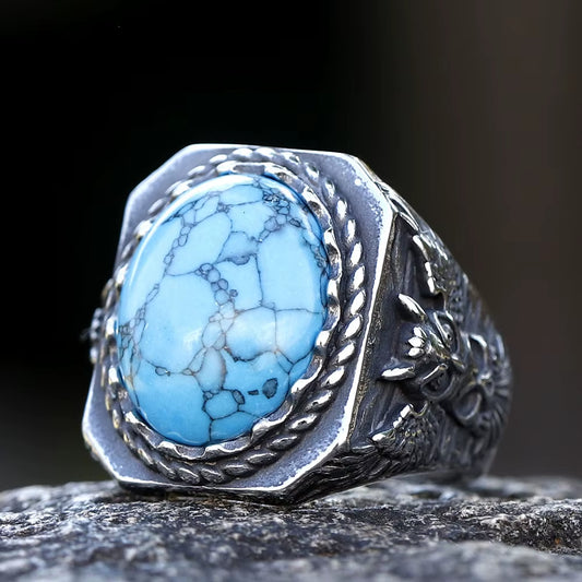 2023 New 316L Stainless Steel Viking Raven Turkish Stone Ring CZ Ring for Men High Quality Zircon Jewelry for Gift Free Shipping
