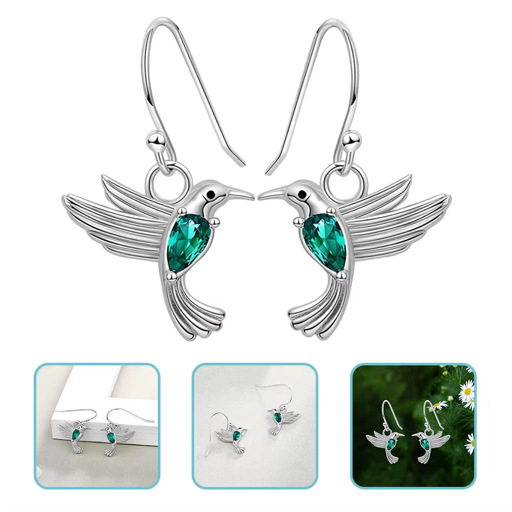 Hummingbird Earrings the Gift Gifts Dangle for Women Statement Fashion Zircon 925 Sterling Silver