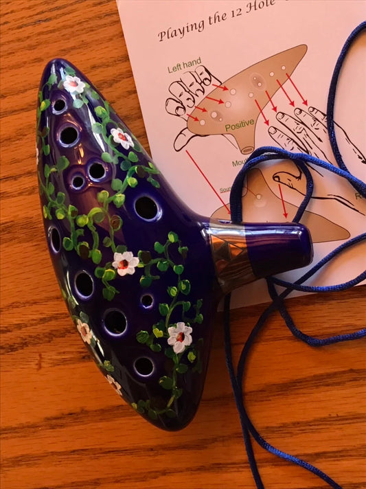 Hand-Decorated Ceramic Zelda Ocarina - Daisy Vine Design