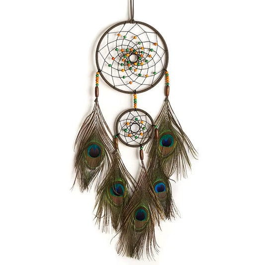 Vintage Colored Bead Feather Pendant Noble Peacock Dream Catcher Net Atmosphere Pendan Wind Chime Homestay Bedroom Decoration