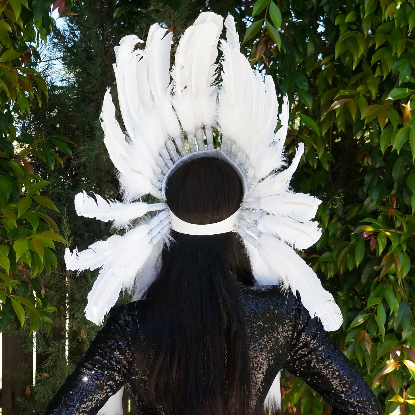 Feather Headdress, Inspired White Feather Headdress with Faux Fur and Beaded Headband ZUCKER®
