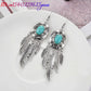 Natural Turquoise Earrings Carved Gemstone Fashion Accessories 925 Silver Luxury Stone Charm Real Jewelry Feather Amulet