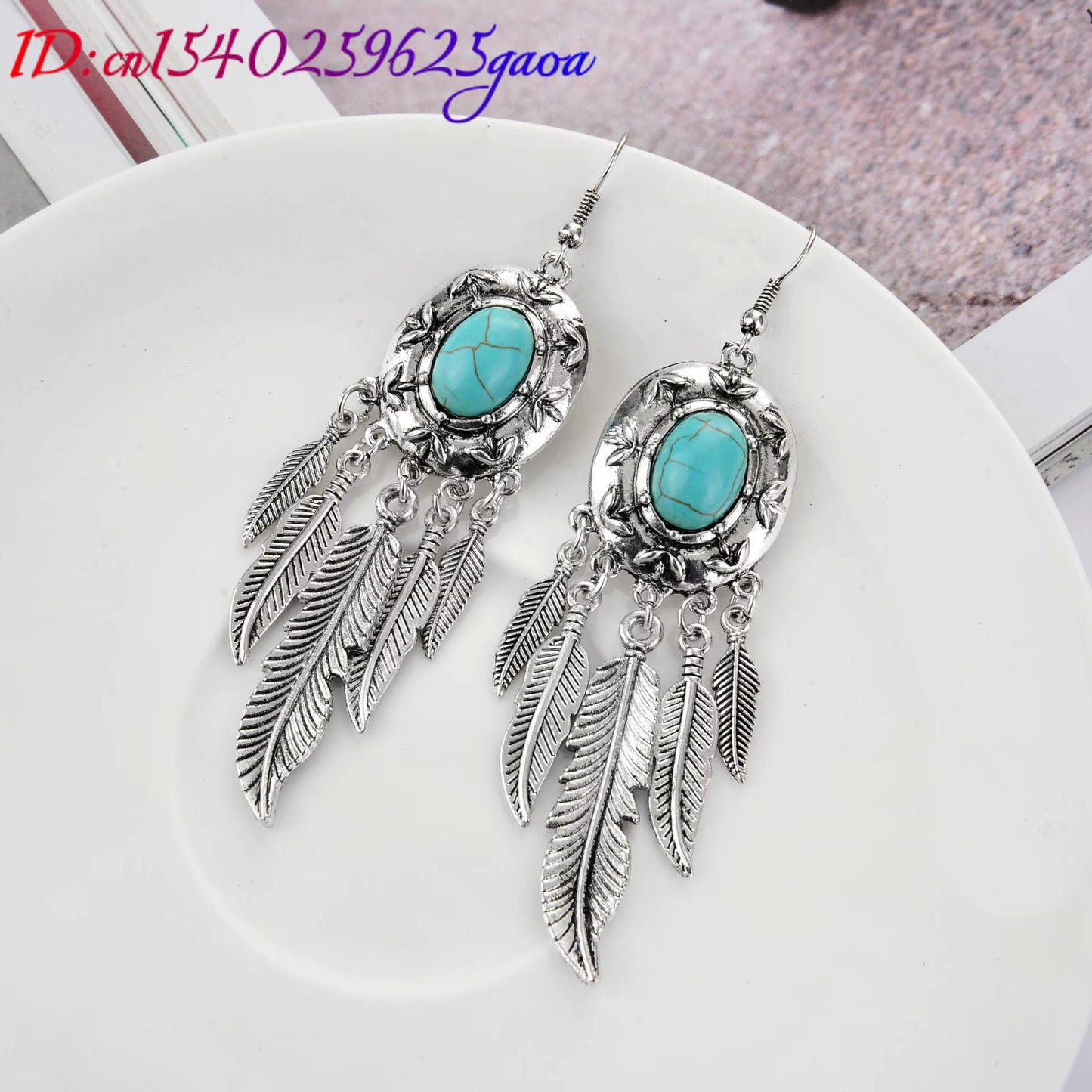 Natural Turquoise Earrings Carved Gemstone Fashion Accessories 925 Silver Luxury Stone Charm Real Jewelry Feather Amulet