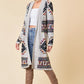 Boho Aztec Tribal Cowichan Southwestern Knit Long Cardigan Sweater Duster Coat Top Western Fall Winter Women'S Outerwear