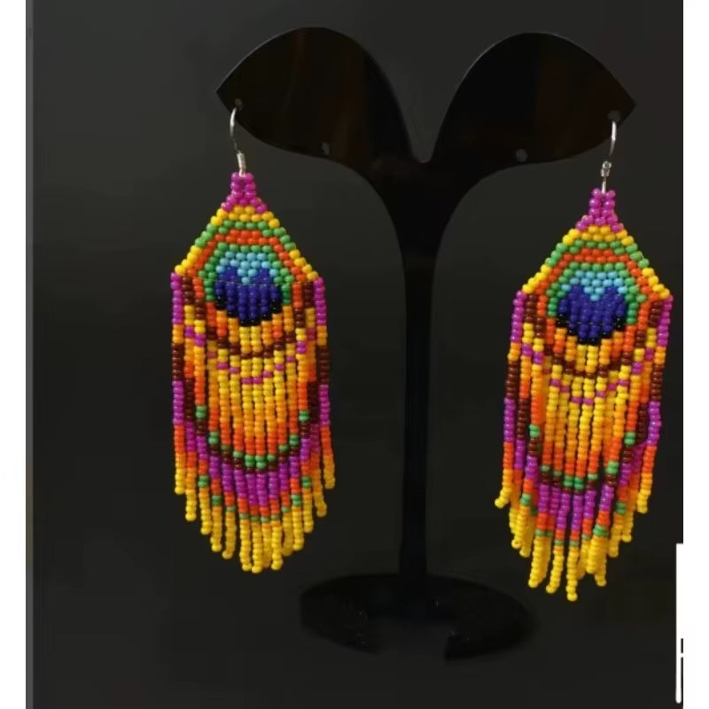 Rice Bead Earrings Tassel Flowers Originality Bohemia Hand Knitting Design Alloy Fashion Simple Dazzling Beaded Earrings