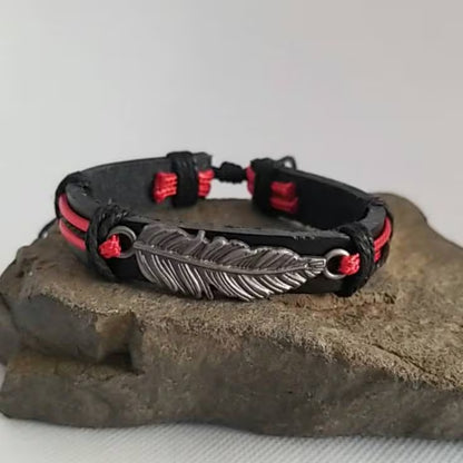 Feather Bracelet, Native American Jewelry, Bracelet for Him Her - Red