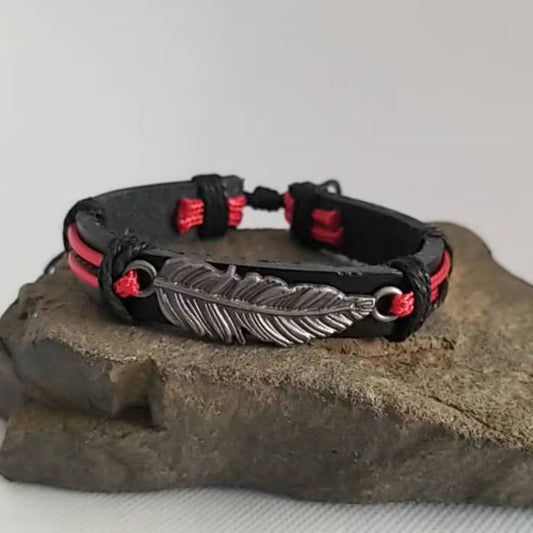 Feather Bracelet, Native American Jewelry, Bracelet for Him Her - Red