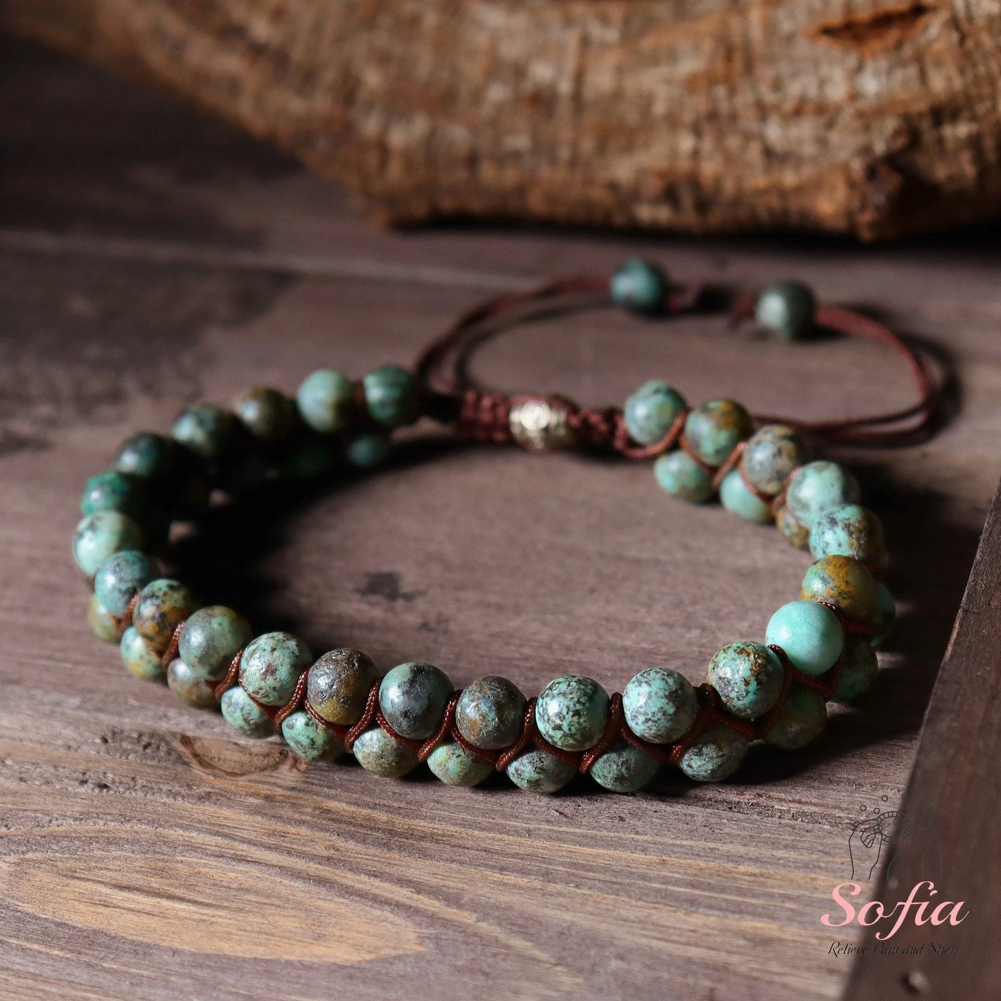 Natural African Turquoise Bracelet - Green Turquoise Stone Braided Bracelet - Green Gemstone Healing Bracelet Gift to Him, Gift to Her