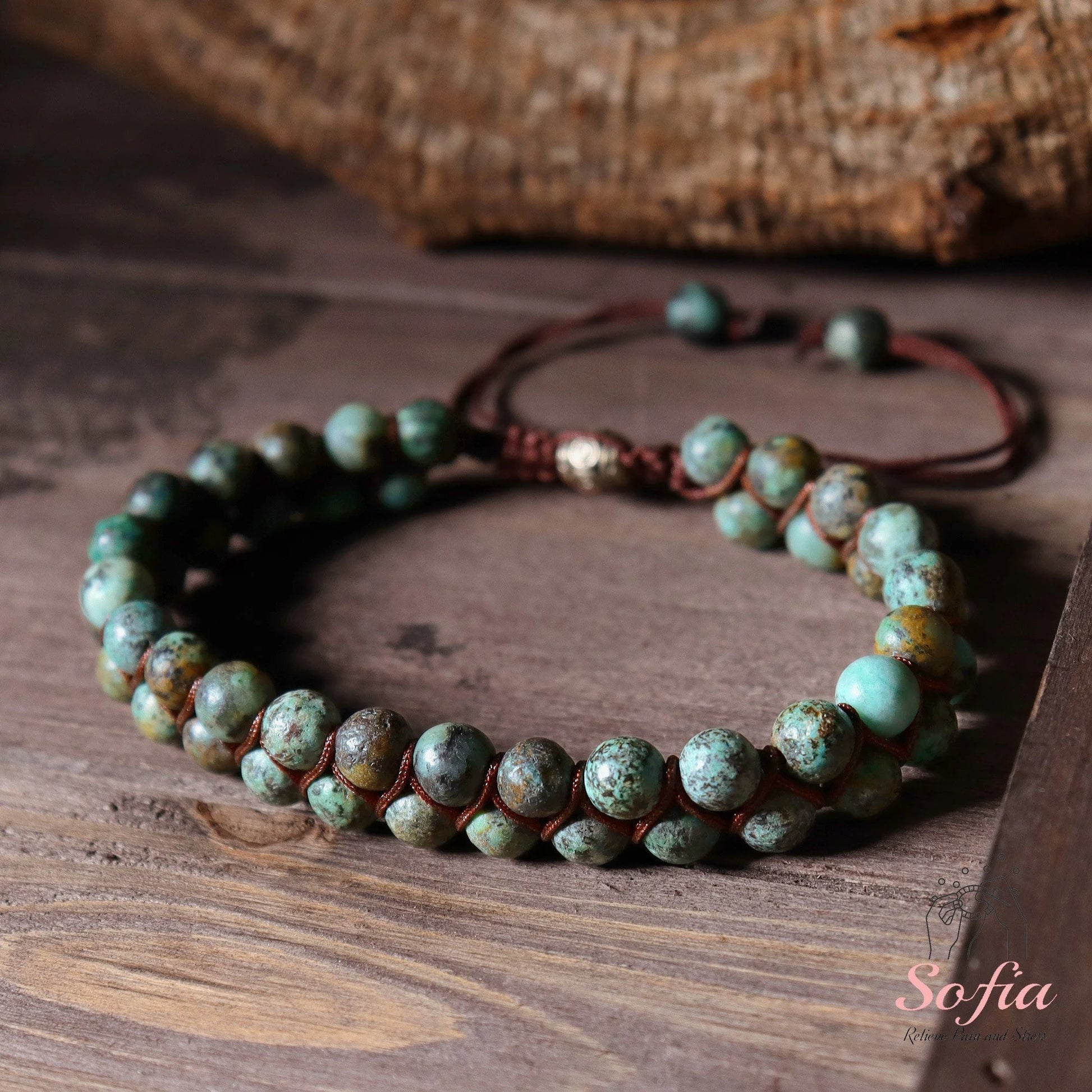 Natural African Turquoise Bracelet - Green Turquoise Stone Braided Bracelet - Green Gemstone Healing Bracelet Gift to Him, Gift to Her
