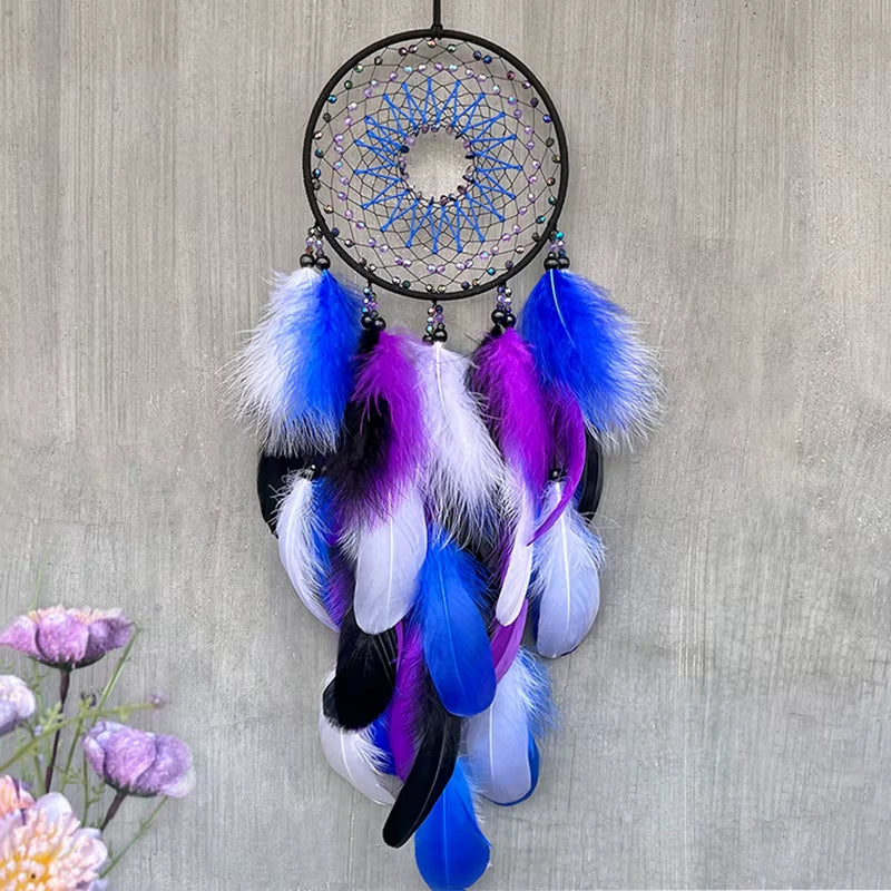 Dream Catcher Hand-Woven Colorful Feathers Wind Chimes Wall Pendant Living Room Bedroom Hanging Ornaments Festival Party Gifts