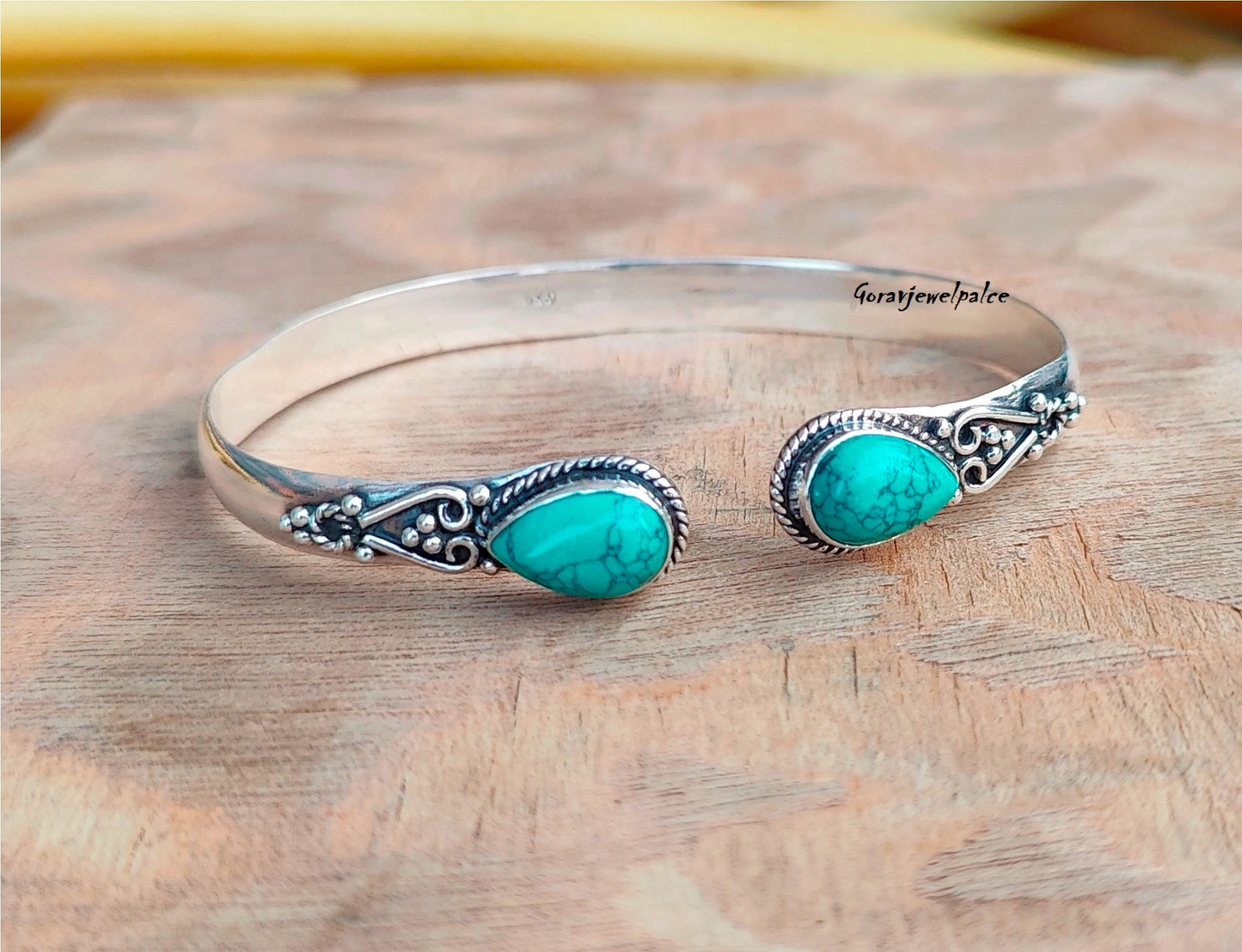 Handmade Turquoise 925 Silver Bangle: Adjustable Cuff Bracelet