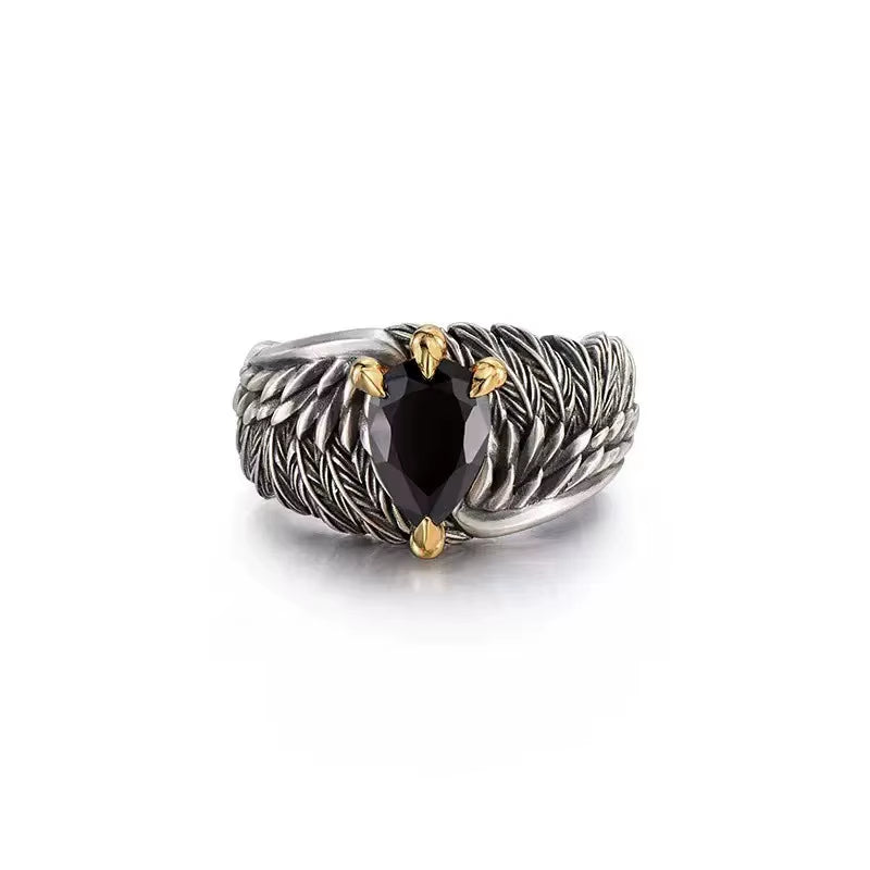 925 Sterling Silver Elegant Luxury Jewelry Black Zircon Eagle Adjustable Rings for Women Couple Accessories Jewellery Money 925