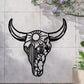 1Pc Decorative Bull Skull Metal Wall Sculpture – Bohemian Long-Horned Water Buffalo Wall Décor, Floral Desert Wall Hanging