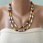 Native Style Thin Rope Necklace, Ethnic Crochet Bead Jewelry, Traditional Colors