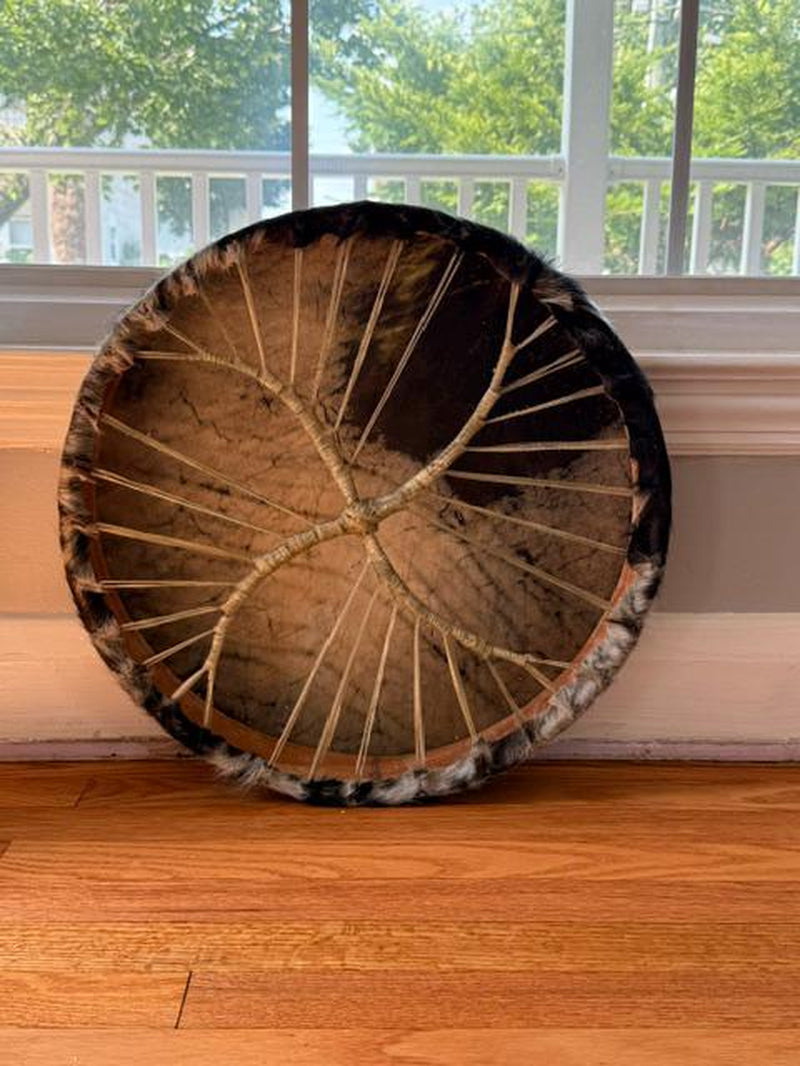 Native American Style Shamanic Drum, Goat Natural Hide with Hair, Cedar Wood Frame