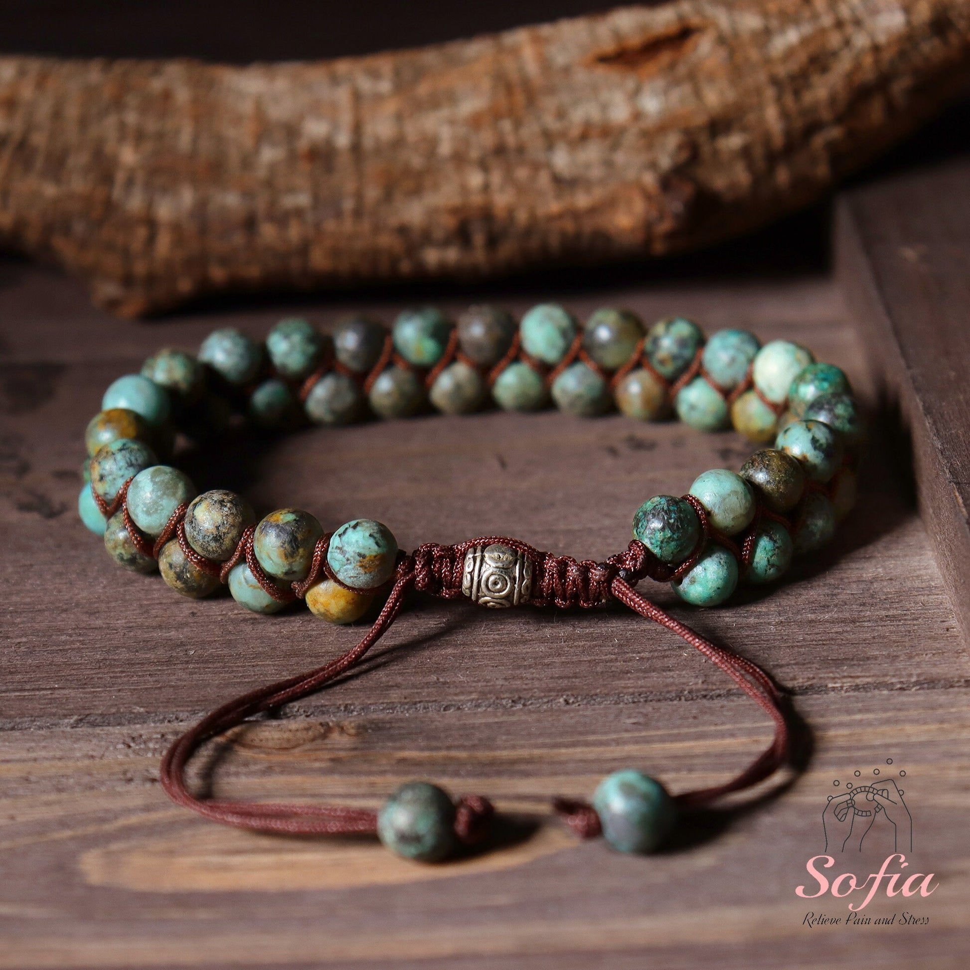 Natural African Turquoise Bracelet - Green Turquoise Stone Braided Bracelet - Green Gemstone Healing Bracelet Gift to Him, Gift to Her