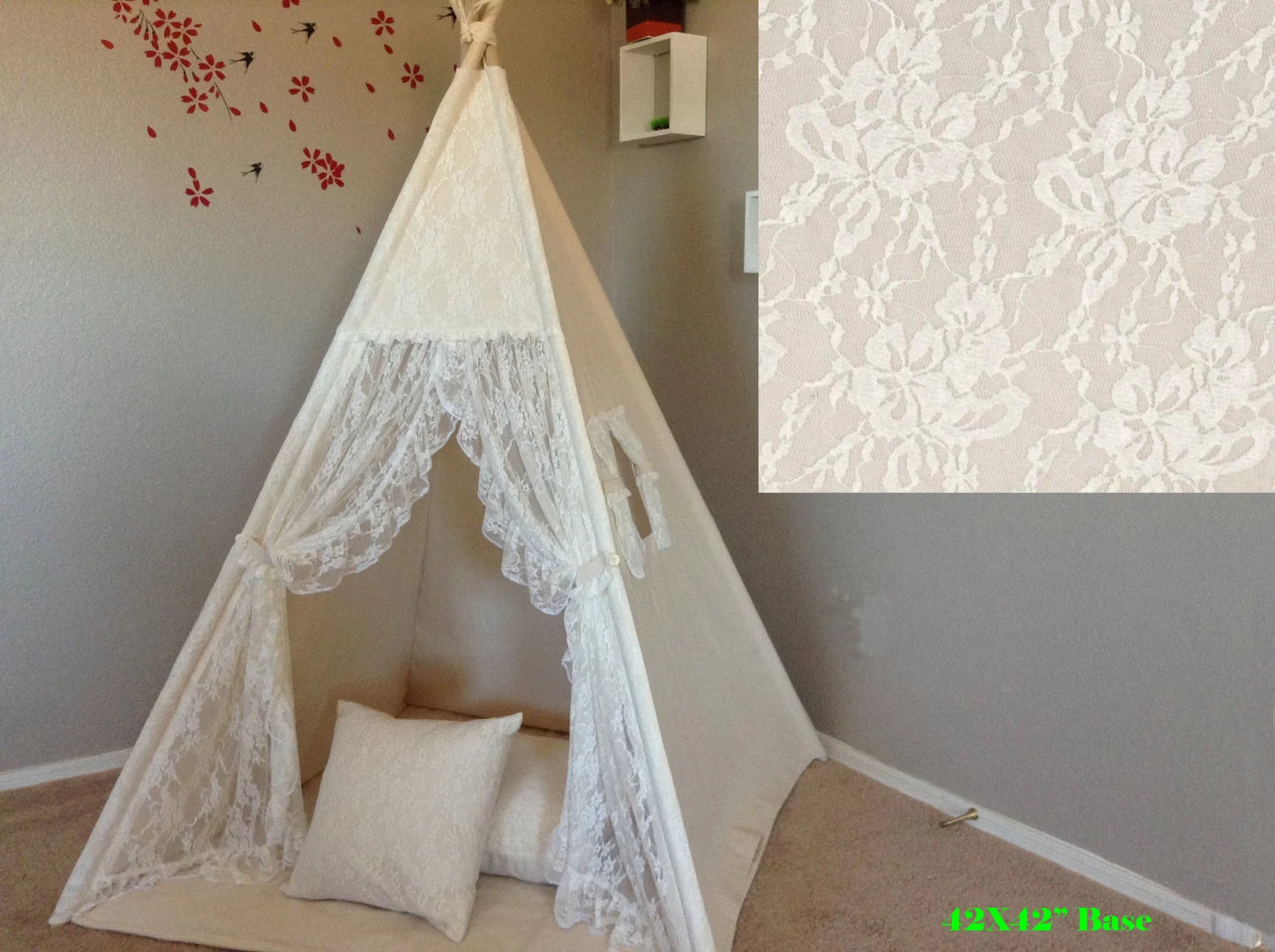 Flora Ivory Lace Canvas Kids Teepee, Play Teepee, Lace Teepee, Kids Play Tent, Childrens Play House, Tipi,Kids Room Decor