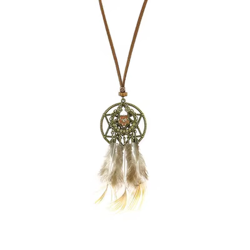 Women Bohemian Ethnic Long Chain Feather Dreamcatcher Skeleton Tassel Pendant Necklace Choker Boho Jewelry Accessories 2021 New
