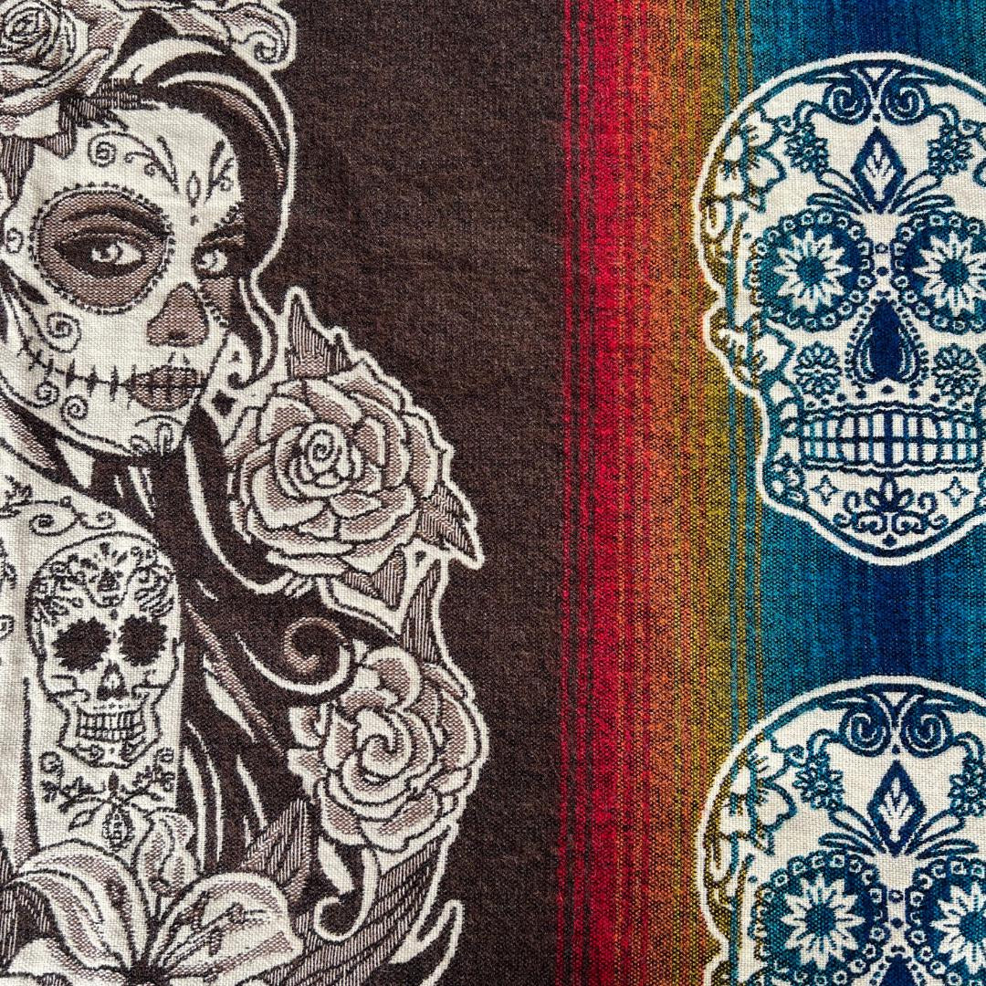Alpaca Handmade Poncho | Catrina Skull Mexican Day of the Dead | Men or Women | Genuine Alpaca Wool One Size