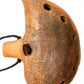 Ceramic Ocarina Journey of an Old Raven. Handmade Clay Flute with an Engraved Drawing of a Flying Raven in a Landscape.