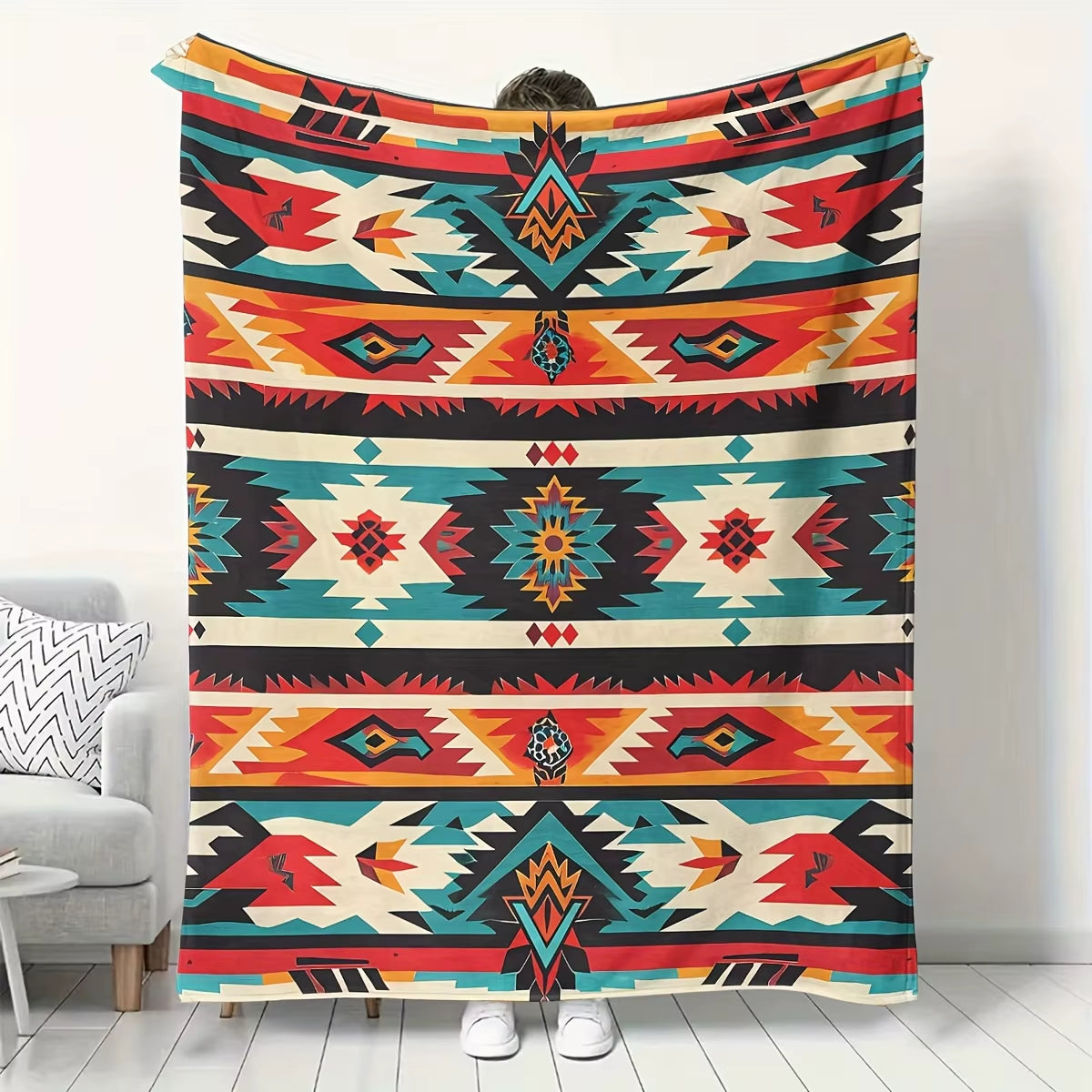 Ultra-Soft Polyester Quilt Blanket Native American-Inspired Southwest Pattern All-Season Throw for Couch or Bed Decorative Cover