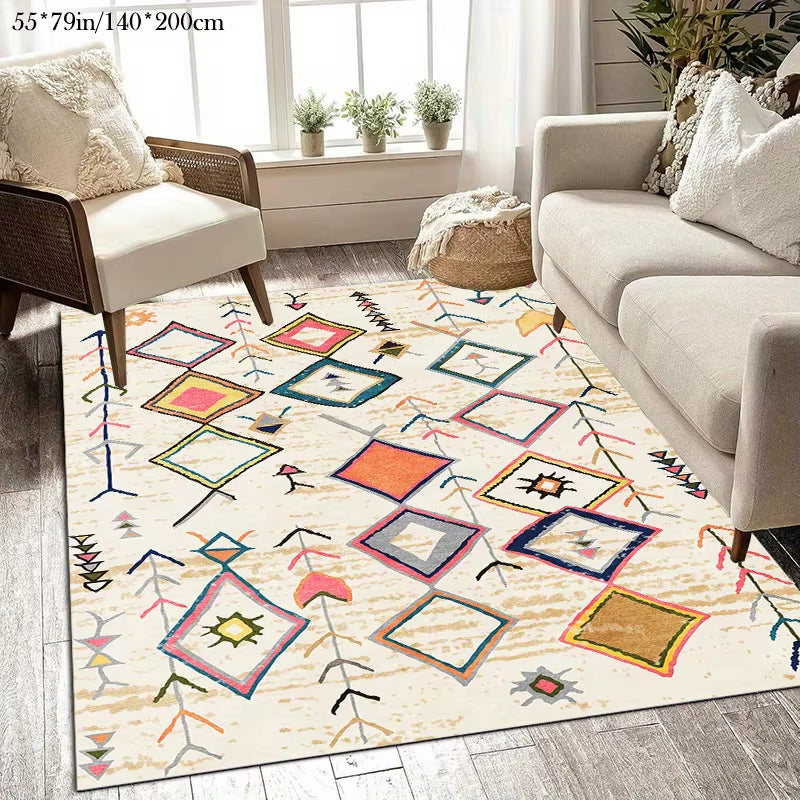 Moroccan Pattern Rug Velvet Dot Plastic Bottom Living Room Bedroom Study Balcony Machine Washable Indoor Outdoor