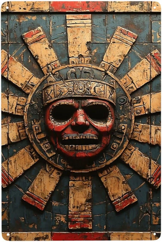 F1,Metal Tin Sign Garden Signs Kitchen Wall Art Decoration Home Decor - Mayan Calendar Aztec Vintage Art