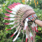 Indian Headdress Replica, White and Red Feathers Short Length