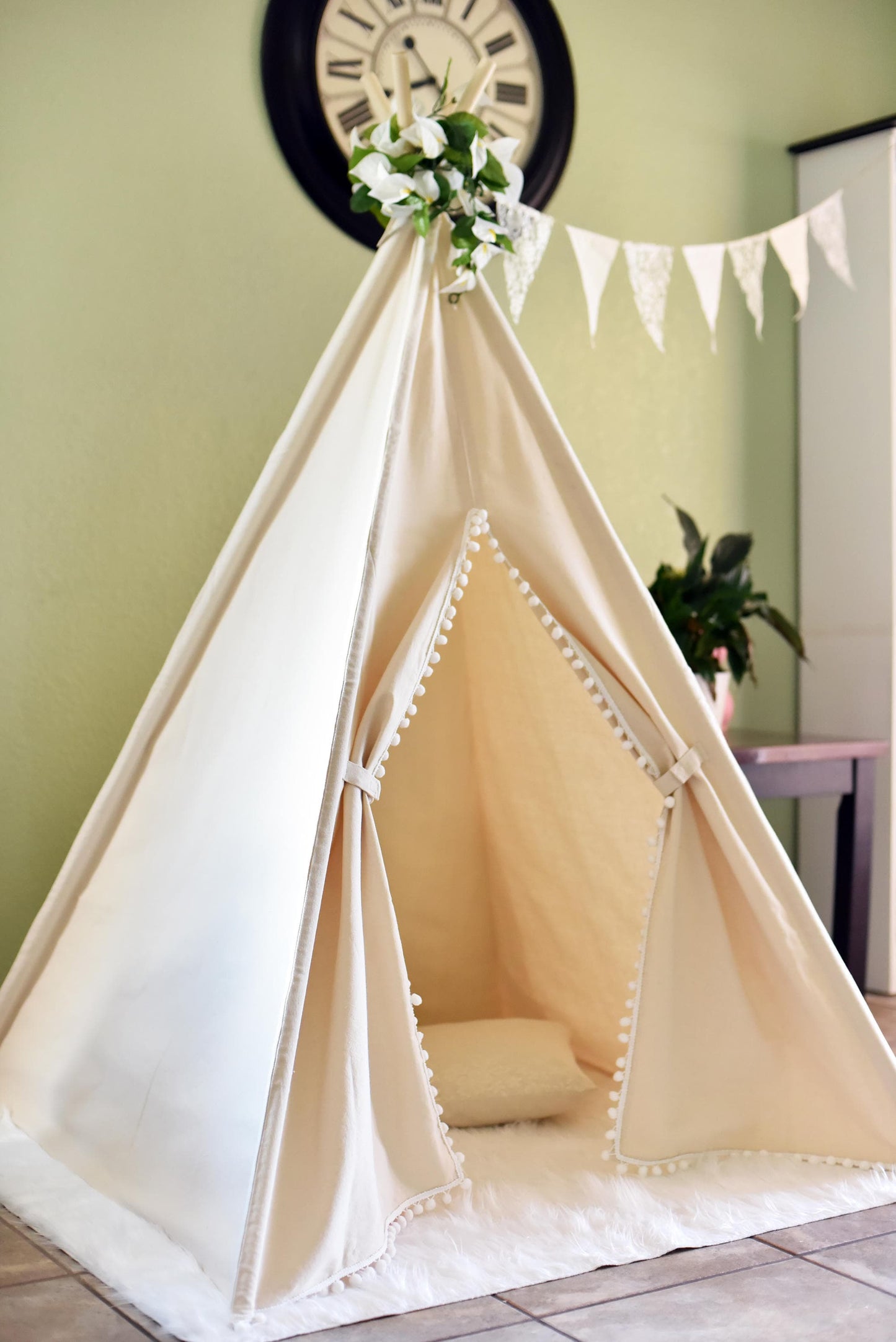 Pompom Natural Canvas Kids Teepee, Play Tent, Play House, Tipi,Room Decor