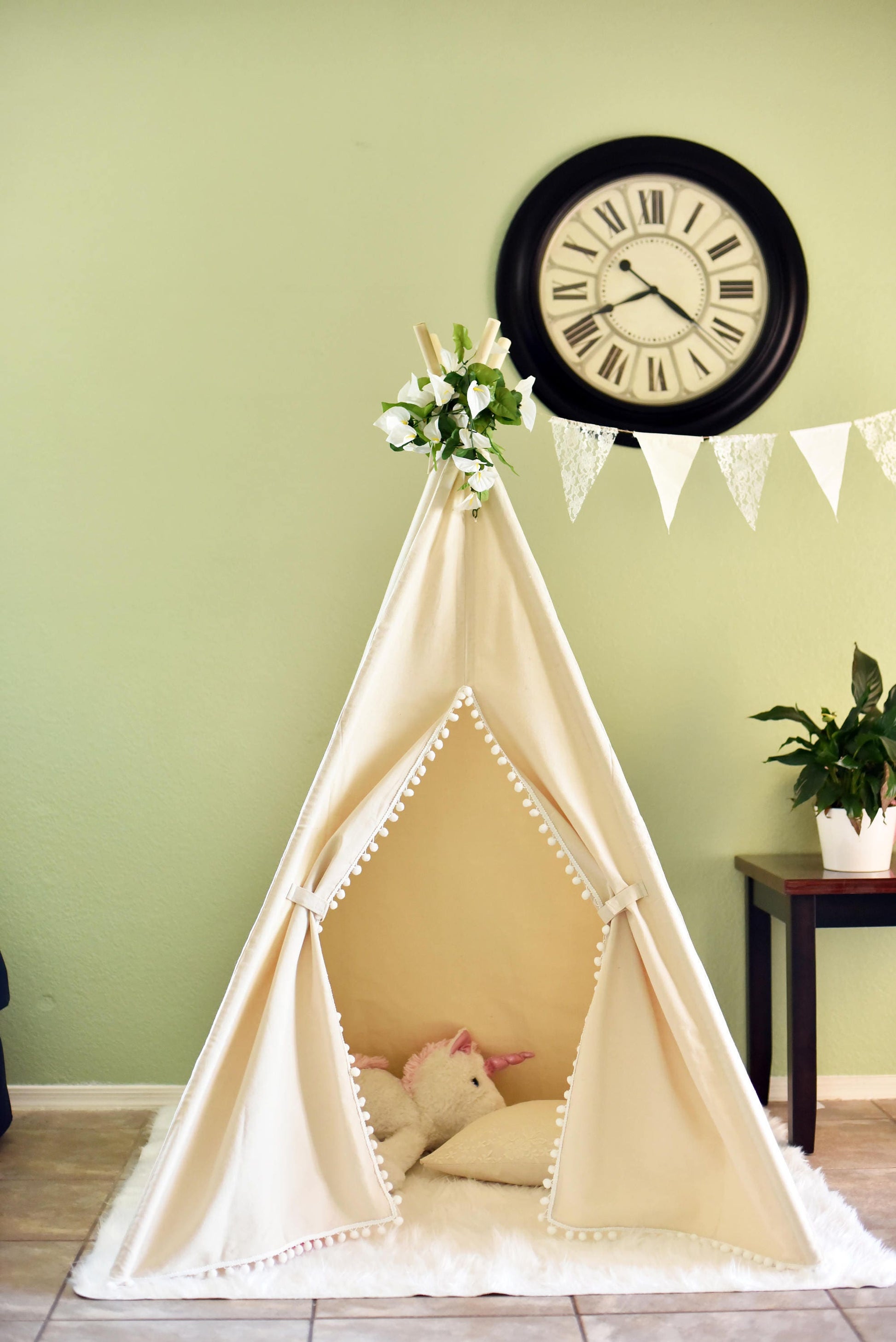 Pompom Natural Canvas Kids Teepee, Play Tent, Play House, Tipi,Room Decor