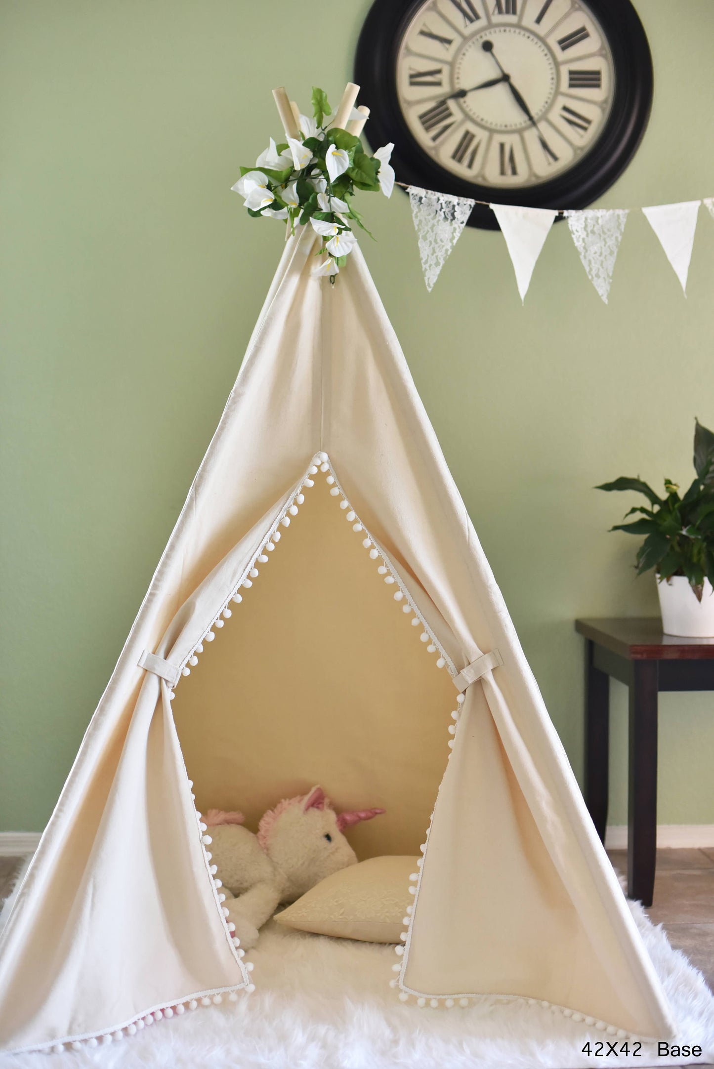Pompom Natural Canvas Kids Teepee, Play Tent, Play House, Tipi,Room Decor